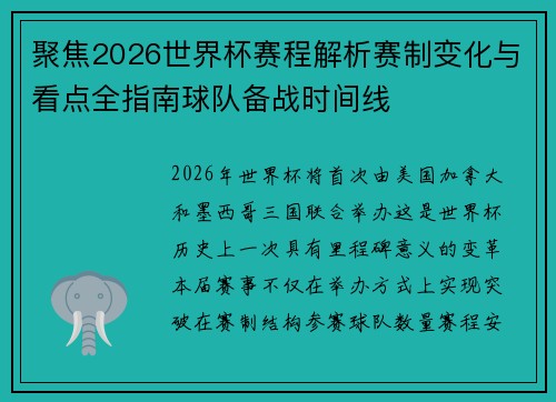 聚焦2026世界杯赛程解析赛制变化与看点全指南球队备战时间线